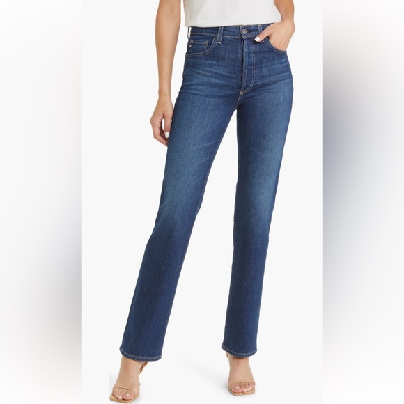 AG Adriano Goldschmied Alexxis High Waist Straight Leg Jeans - Dark Blue